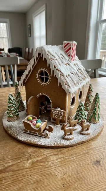 Finished gingerbread Santa's Workshop